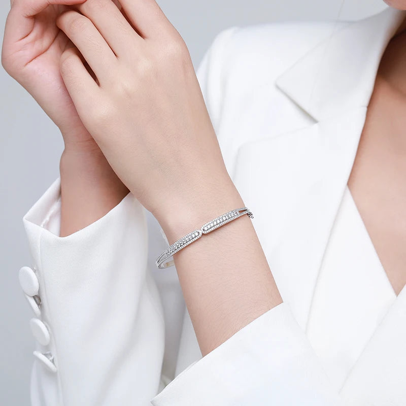 Sterling Silver Zirconia Ten Hearts Bangle & Bracelet