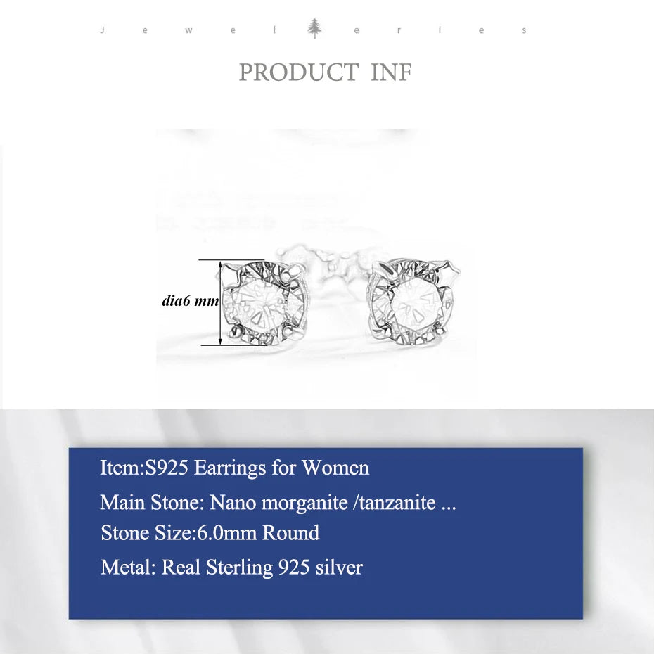 Solid 925 Sterling Silver Gemstone Stud Earrings for Women