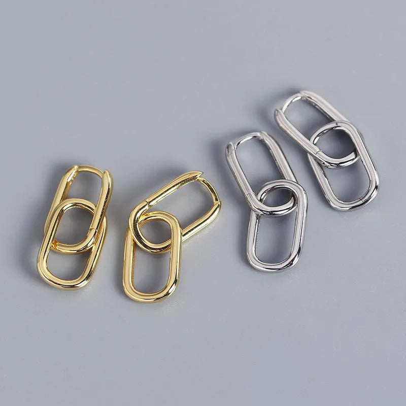925 Sterling Silver Geometric Oval Hoop Earrings For Women Simple Metal Style Earrings For Women
