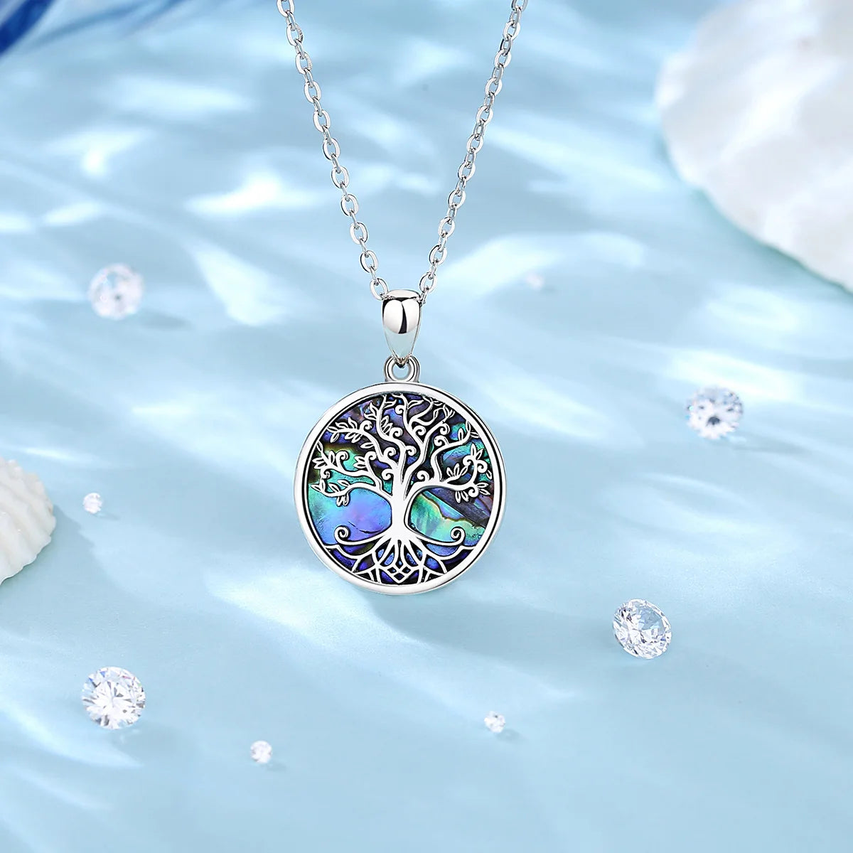 925 Sterling Silver Tree of Life Pendant Necklace Abalone Shell Jewelry Elegant Fashion Party Gift