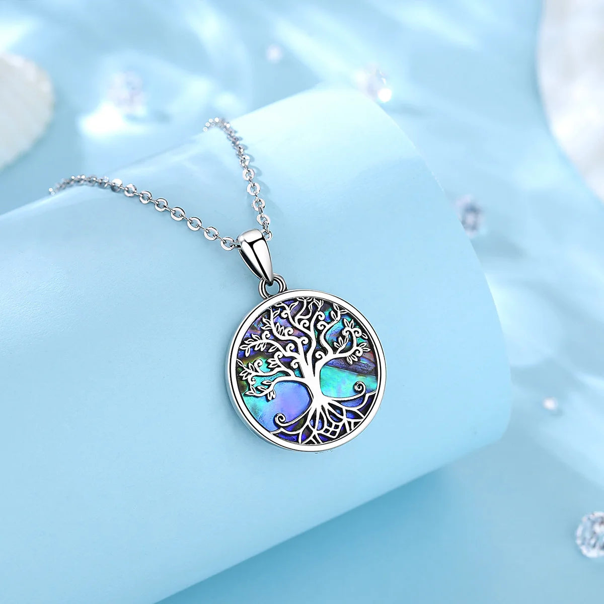 925 Sterling Silver Tree of Life Pendant Necklace Abalone Shell Jewelry Elegant Fashion Party Gift