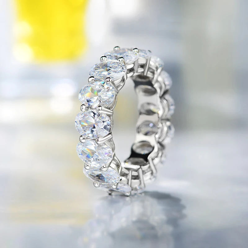 Oval Shaped Zirconia Sterling Silver Eternity Band