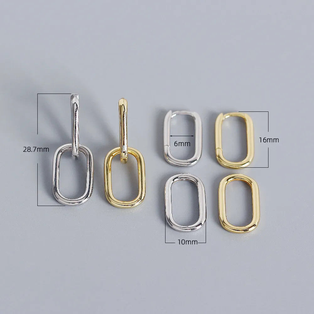 925 Sterling Silver Geometric Oval Hoop Earrings For Women Simple Metal Style Earrings For Women