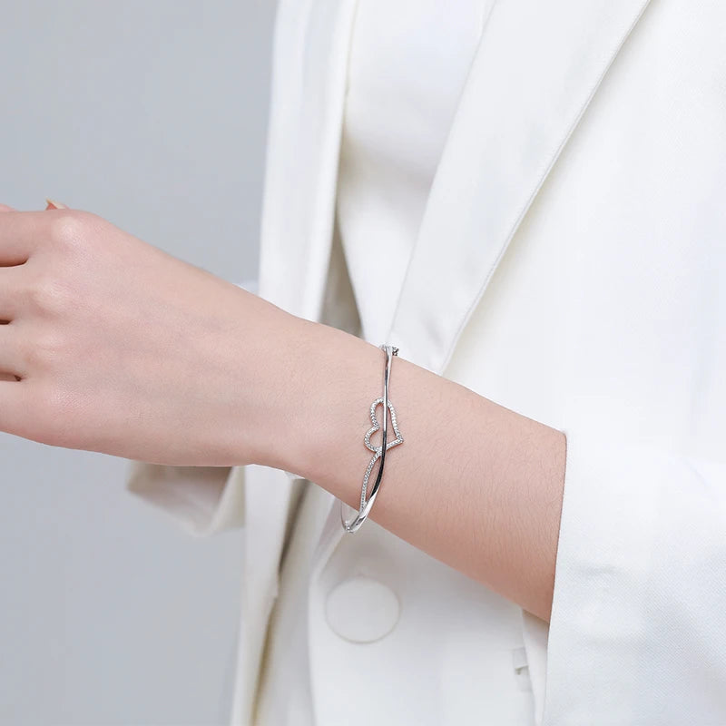 Sterling Silver Zirconia Love Hearts Bracelet & Bangle