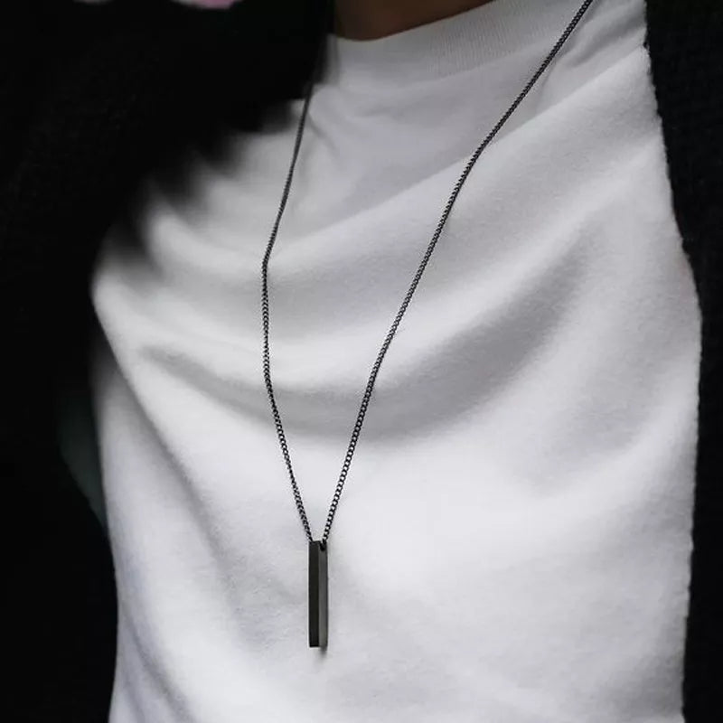hot classic Rectangle Pendant Necklace men Stainless Steel Black color Cuban Chain Necklace For Men Jewelry