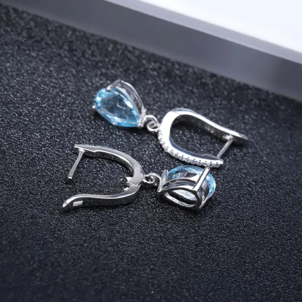 Natural Sky Blue Topaz Sterling Silver Earrings