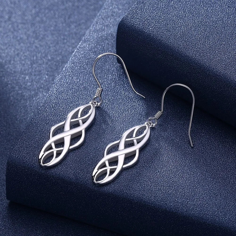 925 Sterling Silver Fashion Geometric Infinity Ladies Drop Earrings Jewelry Women