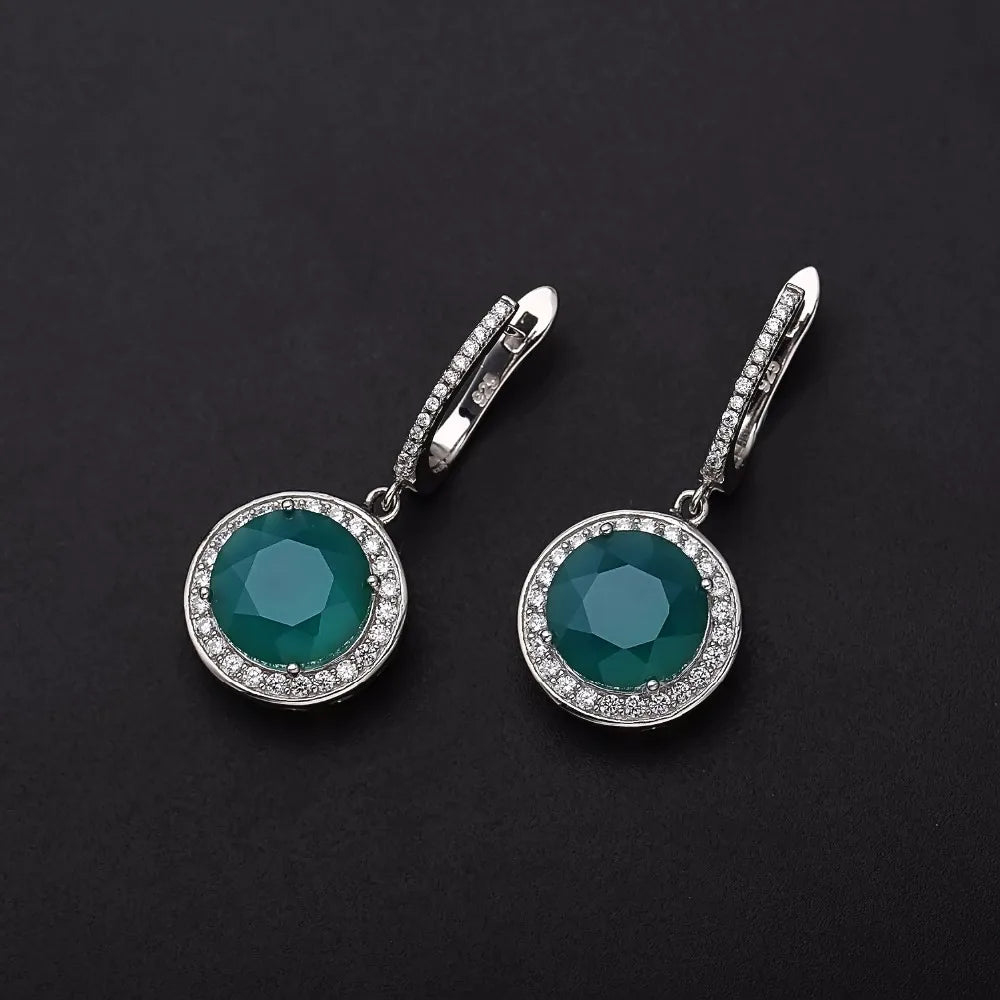 Natural Green Agate Gemstone Drop Earrings Sterling Silver