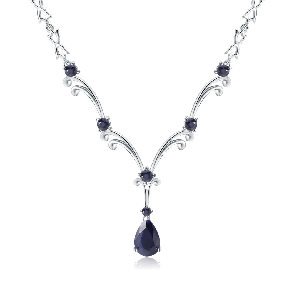 Natural Blue Sapphire Gemstone Sterling Silver Vintage Necklace