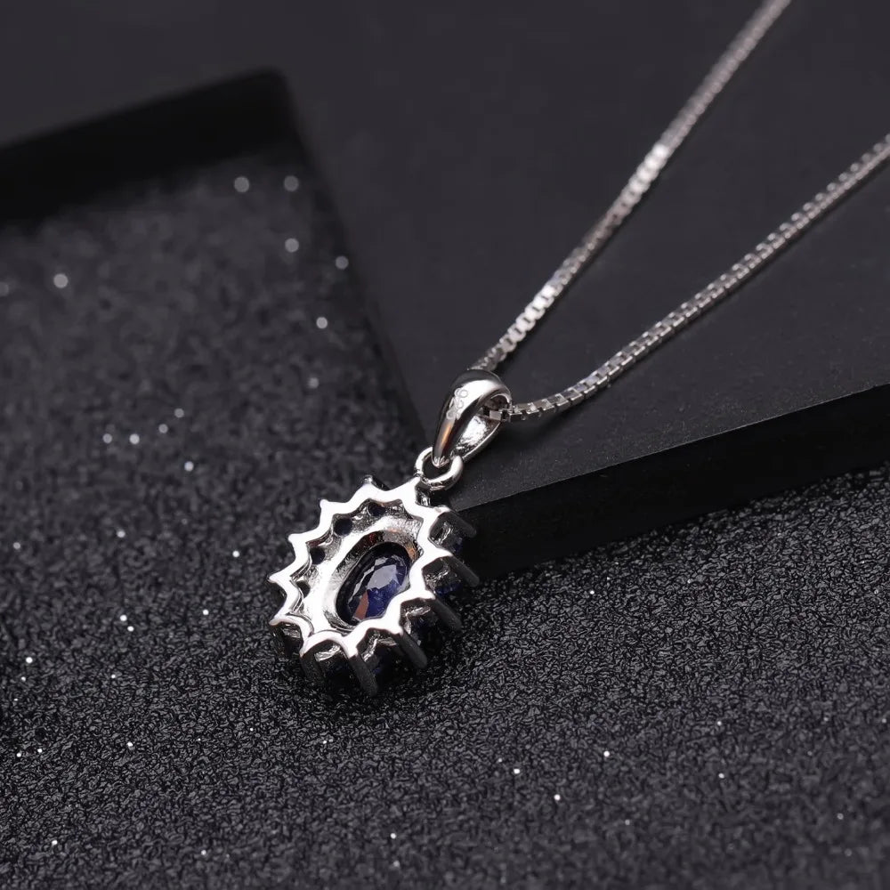 Natural Blue Sapphire Pendants Necklace Sterling Silver