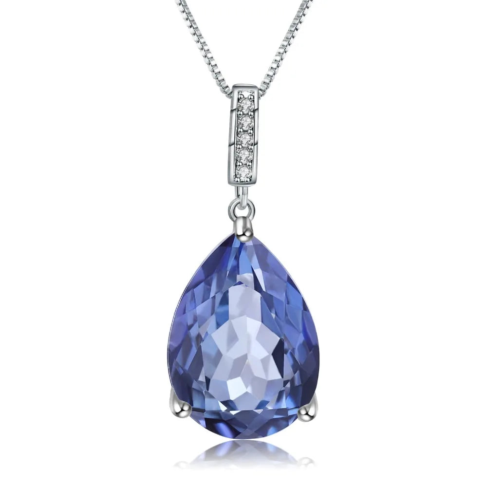 Natural Iolite Blue Mystic Quartz Pendant Necklace Sterling Silver Jewelry