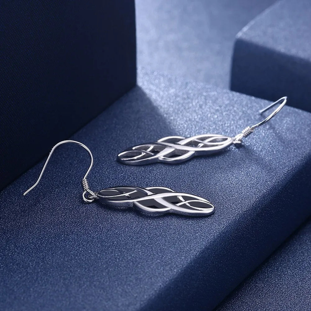 925 Sterling Silver Fashion Geometric Infinity Ladies Drop Earrings Jewelry Women