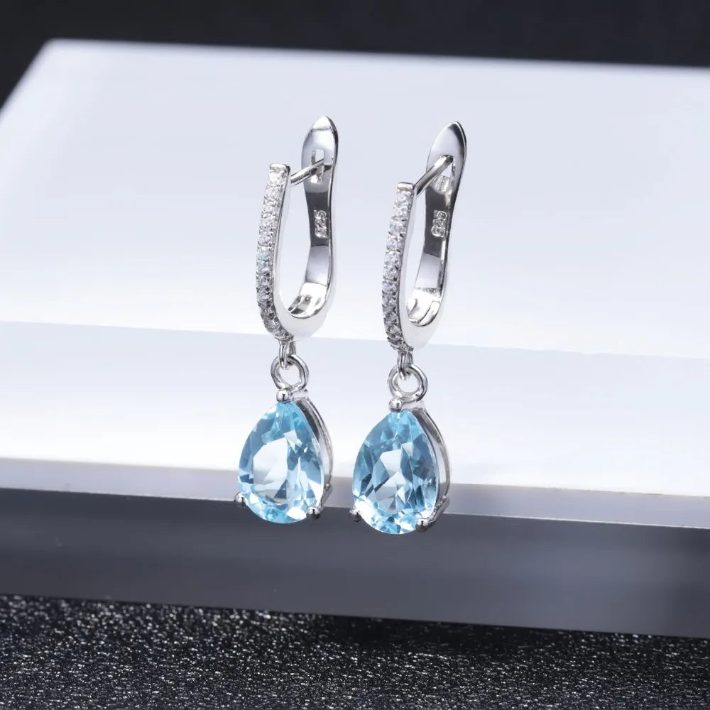 Natural Sky Blue Topaz Sterling Silver Earrings