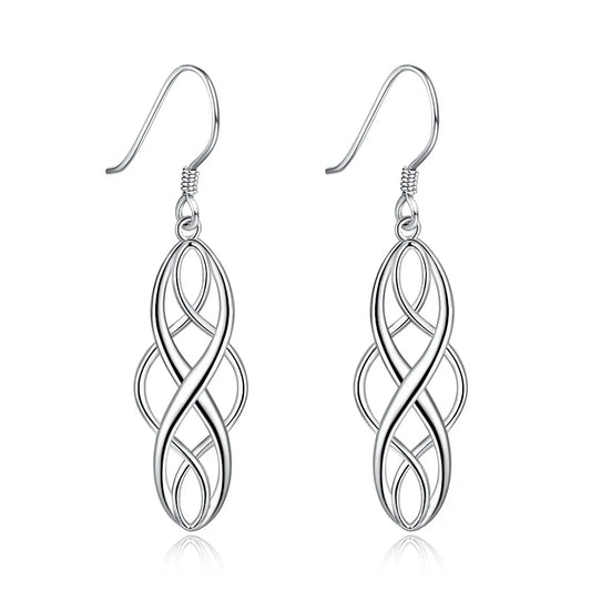 925 Sterling Silver Fashion Geometric Infinity Ladies Drop Earrings Jewelry Women