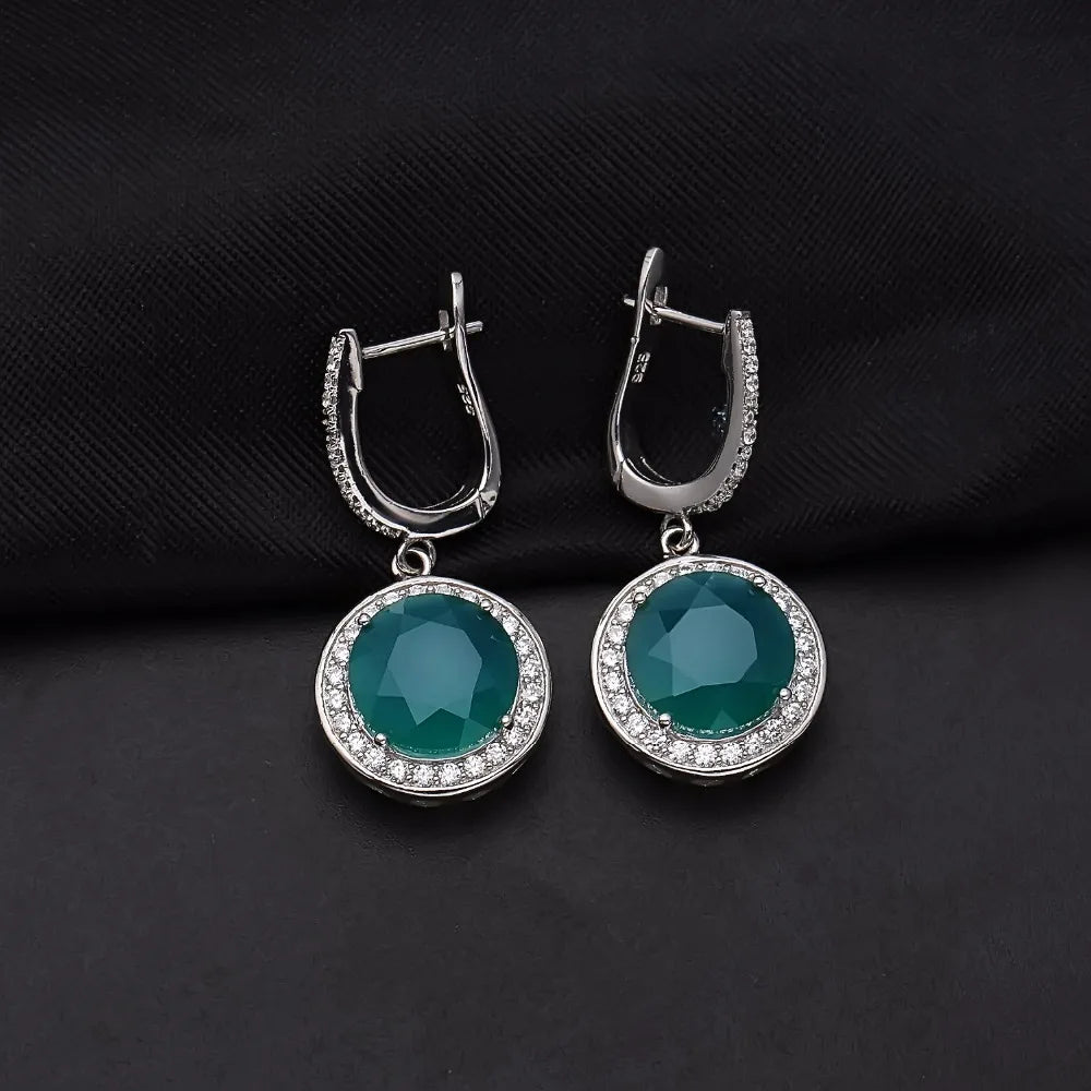 Natural Green Agate Gemstone Drop Earrings Sterling Silver