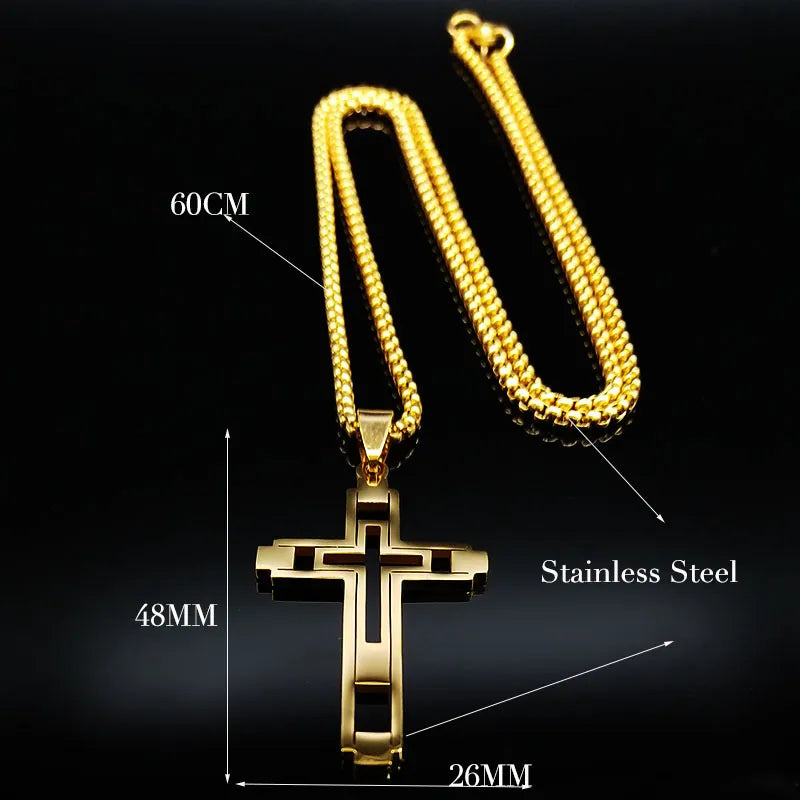 Cross Stainless Steel Choker Necklace for Man Gold Color Men's Chain Necklace Jewelry