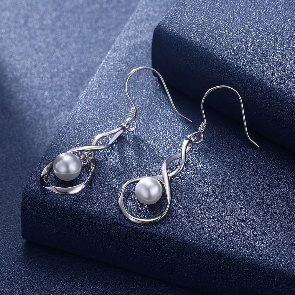 Freshwater Pearl Hook Earrings For Women 925 Sterling Silver Infinity Earring Jewelry
