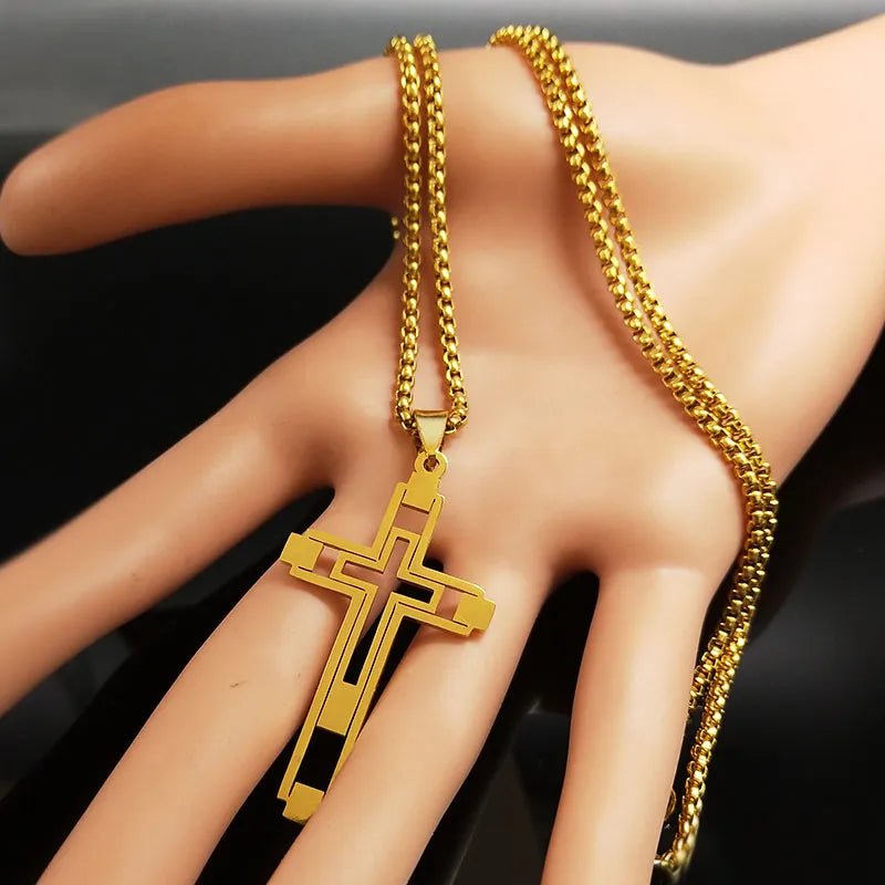 Cross Stainless Steel Choker Necklace for Man Gold Color Men's Chain Necklace Jewelry