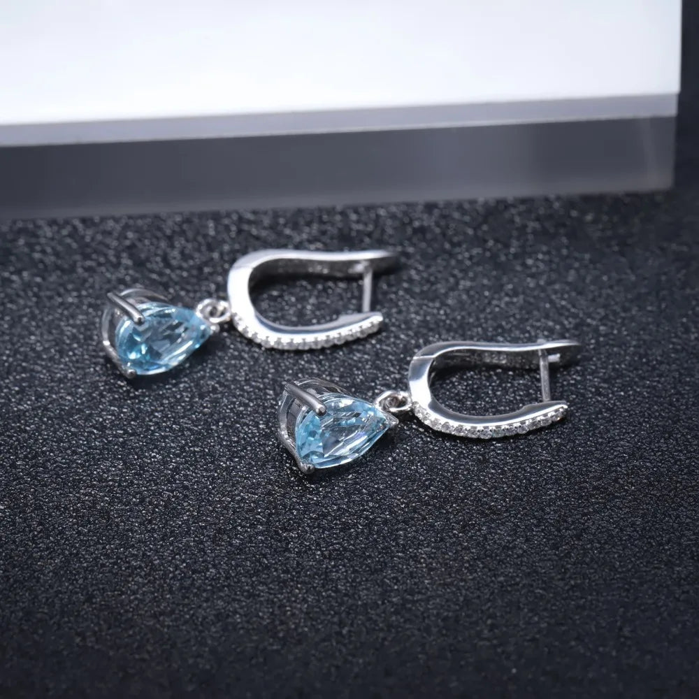 Natural Sky Blue Topaz Sterling Silver Earrings