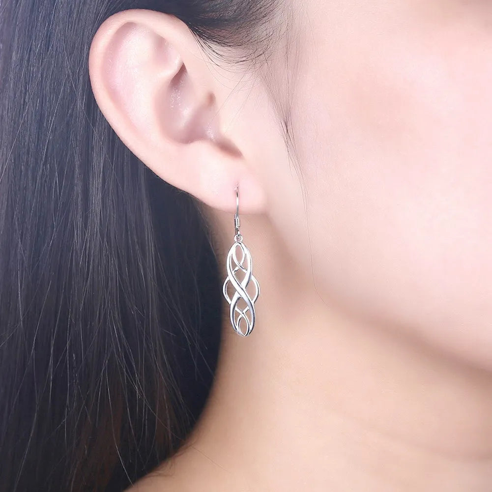 925 Sterling Silver Fashion Geometric Infinity Ladies Drop Earrings Jewelry Women
