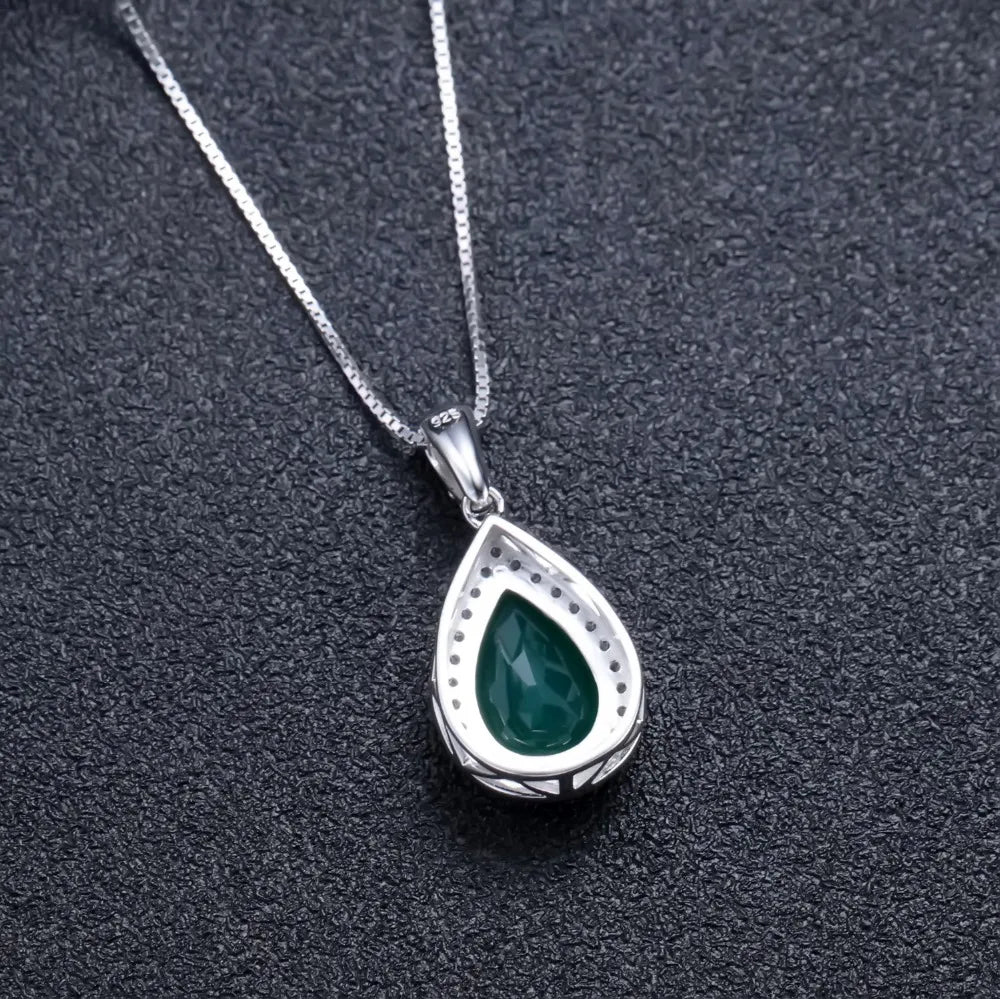 Natural Green Agate Gemstone Sterling Silver Vintage Necklace