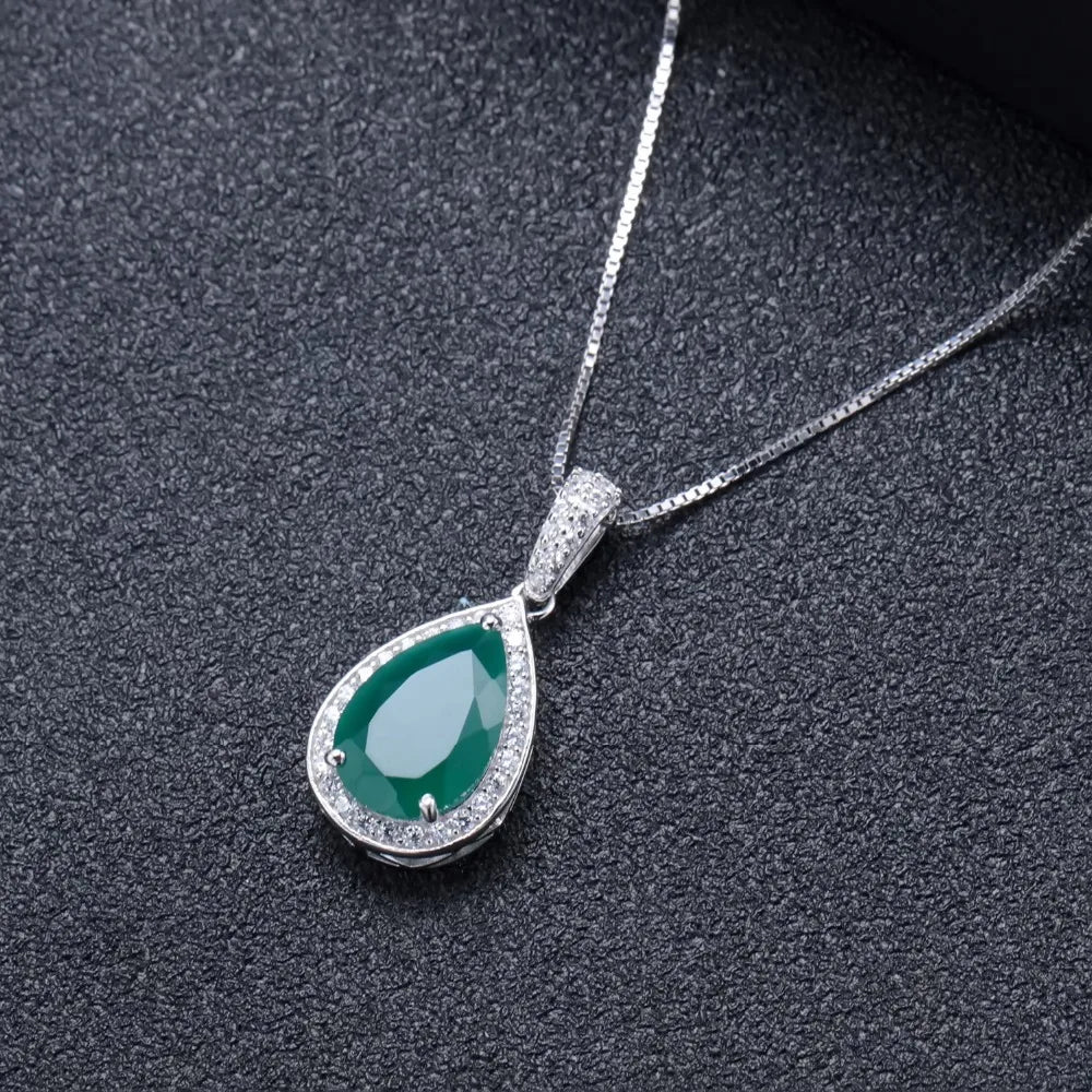 Natural Green Agate Gemstone Sterling Silver Vintage Necklace