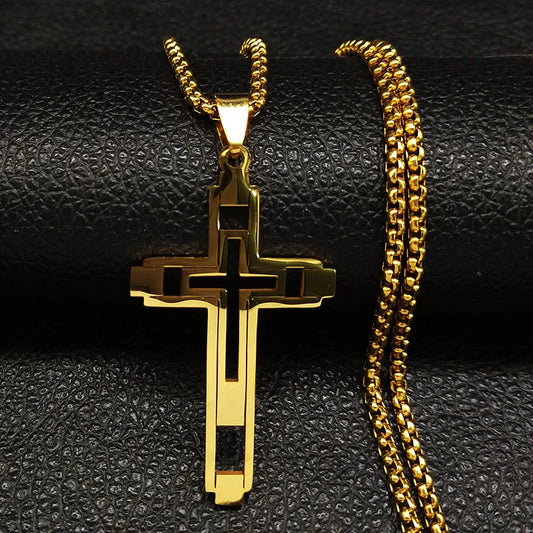 Cross Stainless Steel Choker Necklace for Man Gold Color Men's Chain Necklace Jewelry