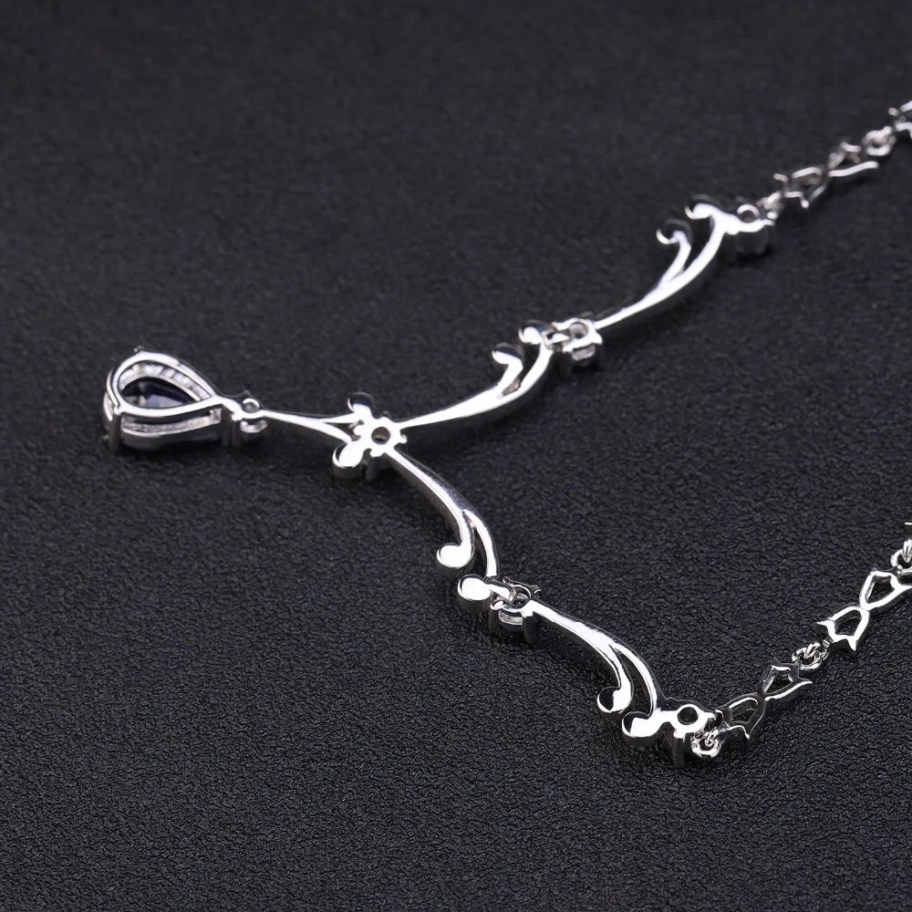 Natural Blue Sapphire Gemstone Sterling Silver Vintage Necklace