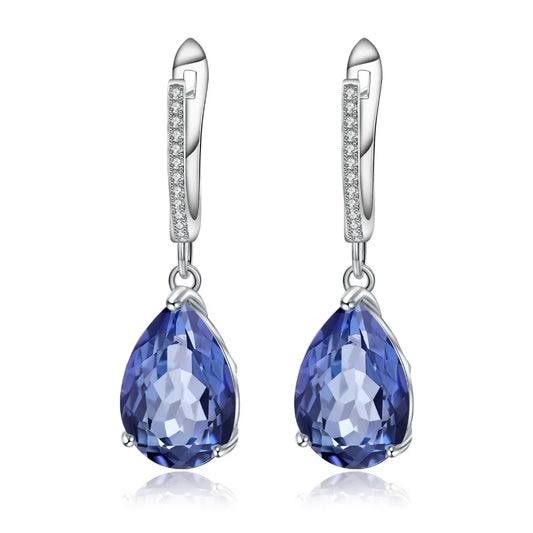Natural Blue Mystic Quartz Gemstone Sterling Silver Water Drop Earrings