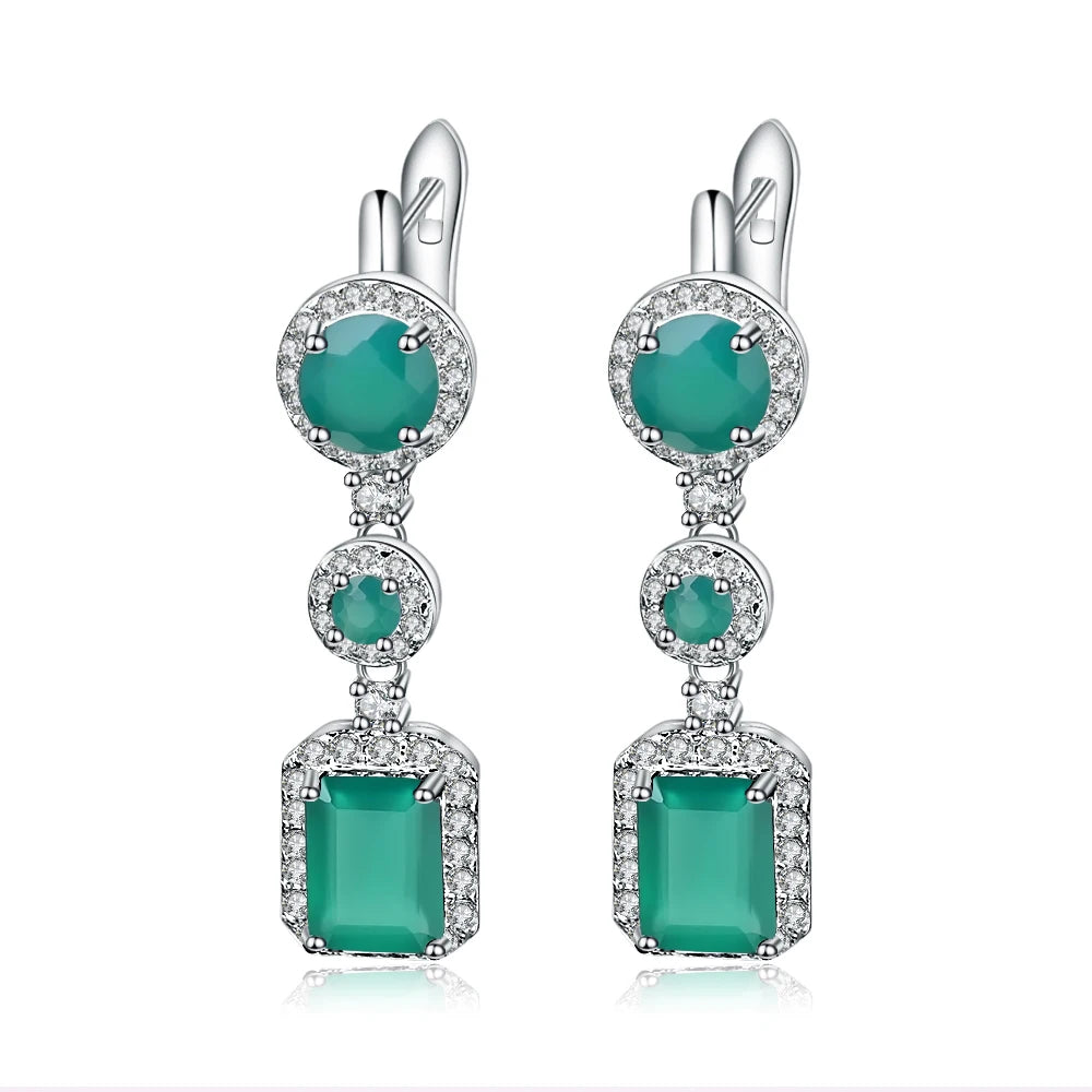 Natural Green Agate Drop Earrings Sterling Silver Vintage Earrings