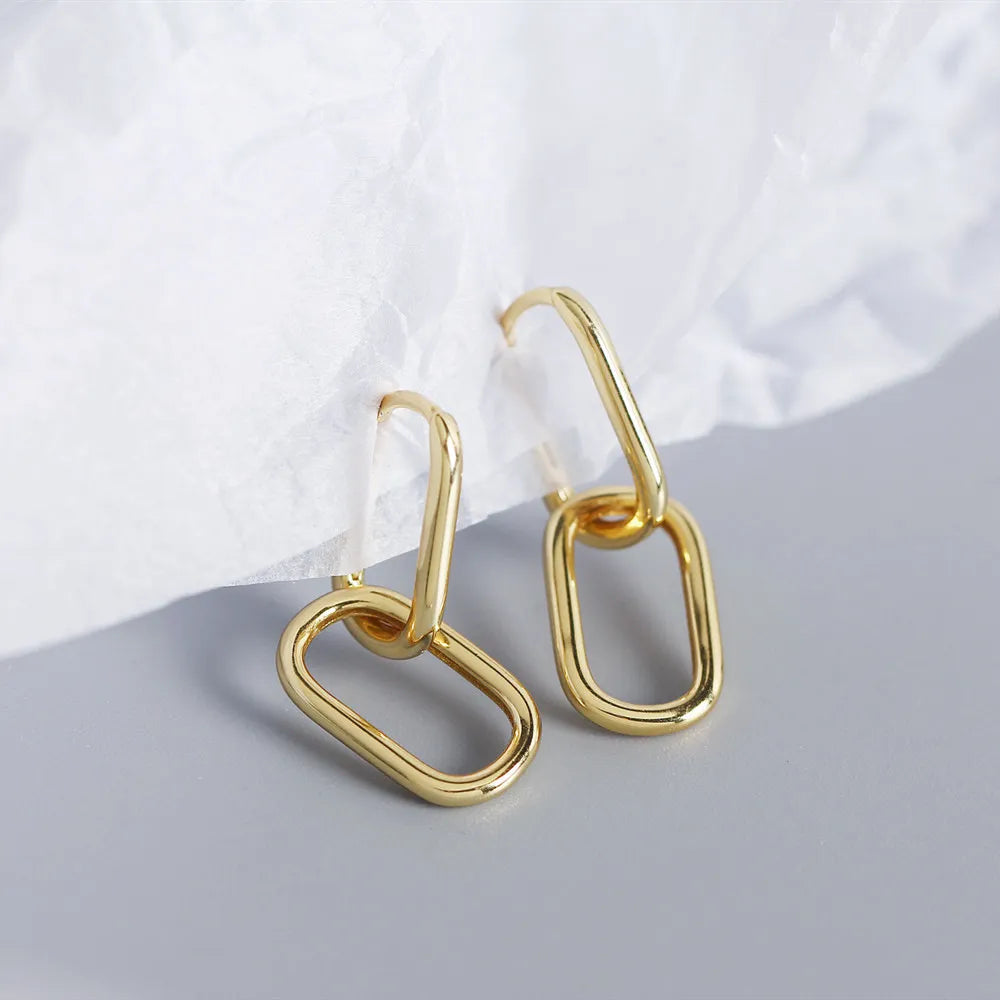 925 Sterling Silver Geometric Oval Hoop Earrings For Women Simple Metal Style Earrings For Women