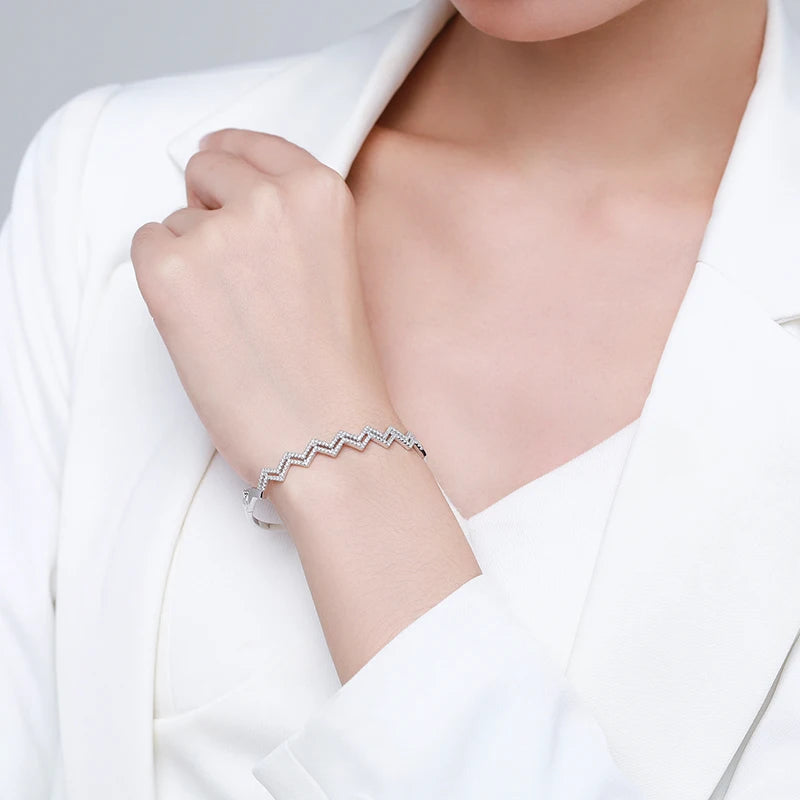 Sterling Silver Cubic Zirconia Openable Bangle