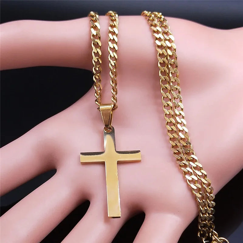Stainless Steel Cross Chain Necklace for Men Women