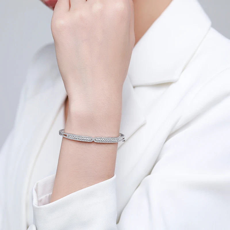 Sterling Silver Zirconia Ten Hearts Bangle & Bracelet