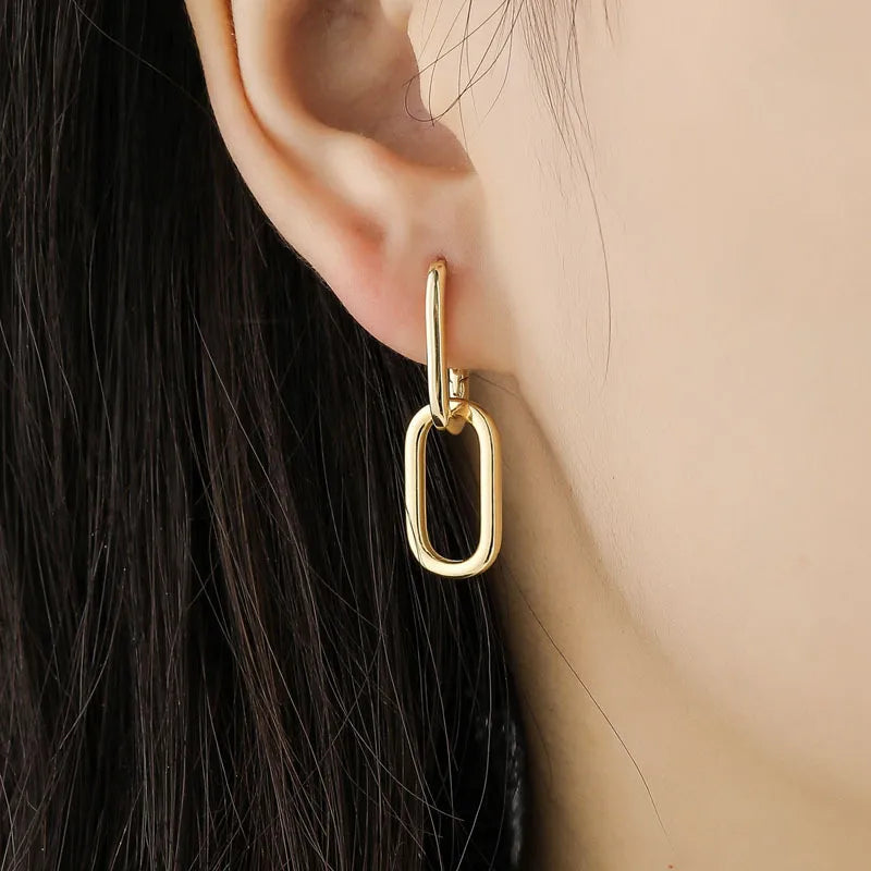 925 Sterling Silver Geometric Oval Hoop Earrings For Women Simple Metal Style Earrings For Women