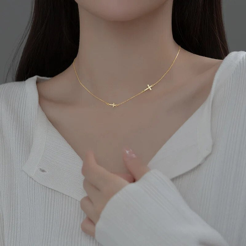 Sterling Silver Cross Pendant Necklace For Women Wedding Christmas Gift Jewelry