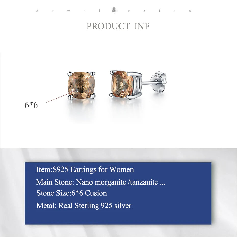 Sterling Silver Gemstone Tanzanite Emerald Morganite Aquamarine Ruby Sapphire Stud Earrings for Women