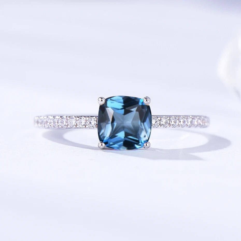 Solid 925 Sterling Silver Wedding Engagement Topaz Emerald Sapphire Ring Gemstone Rings for Women Girls