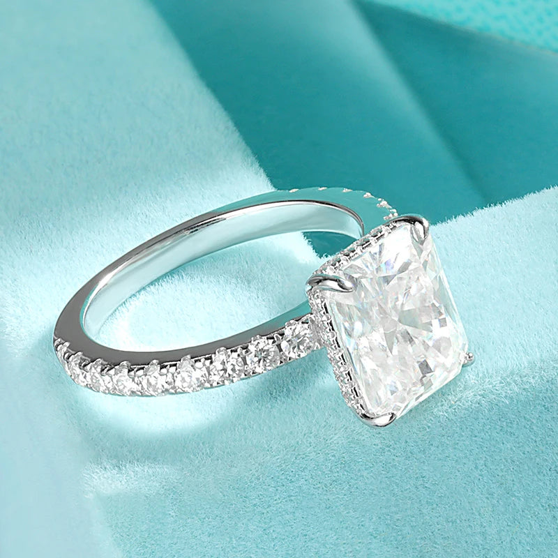 Moissanite Emerald/Radian Cut Rings Sterling Silver Engagement Ring & Wedding Band