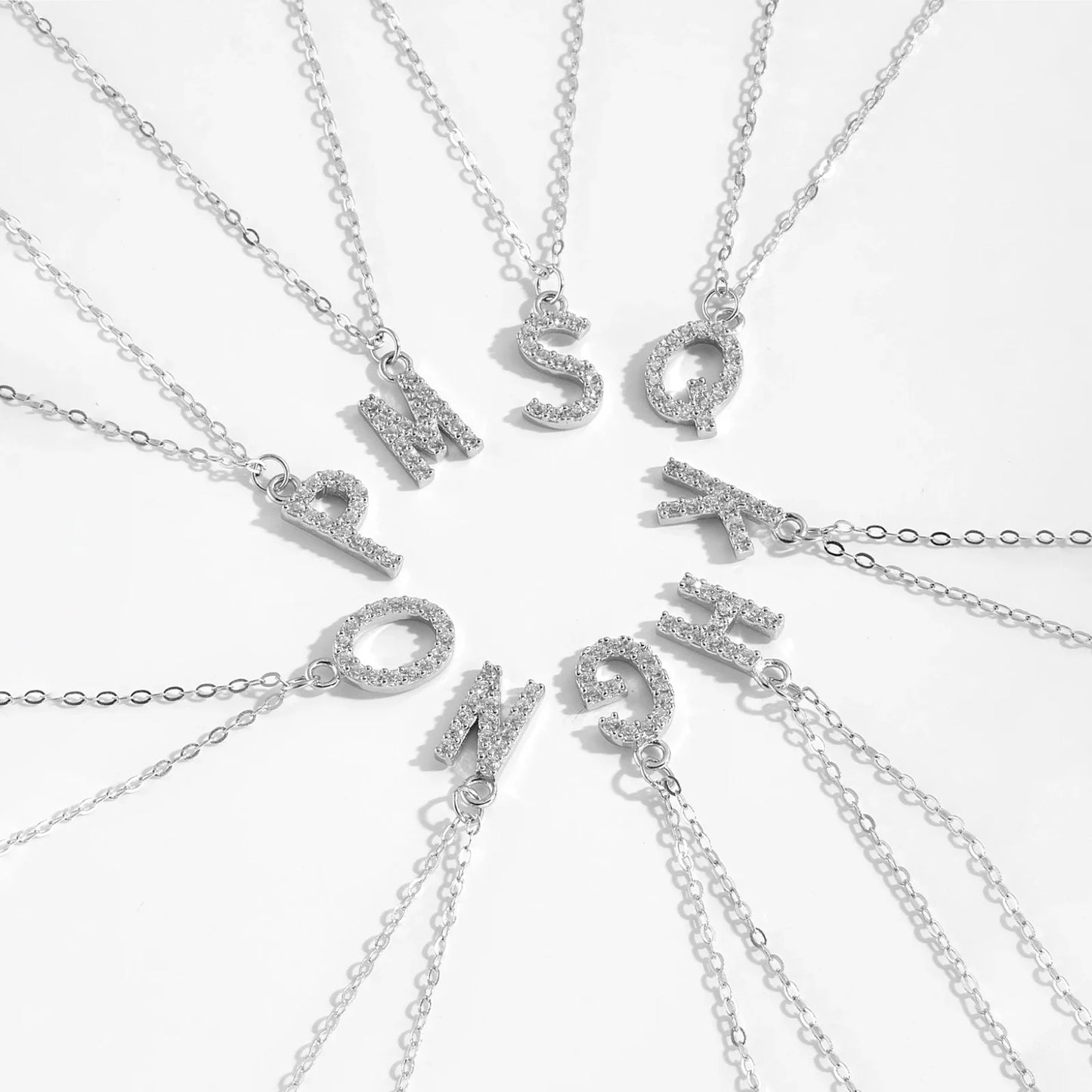 Sterling Silver Alphabet Initial Letter Pendant Long Necklace