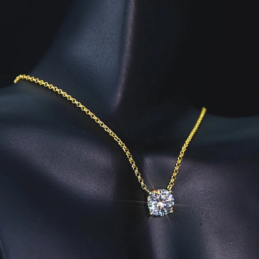 1CT 2CT 3CT D VVS1 Moissanite Pendant Necklace Sterling Silver Chain