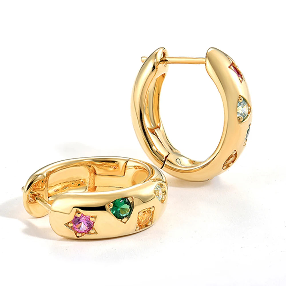 Stainless Steel Hoops Multiply Colours Gem Earrings Shiny Glossy Jewelry