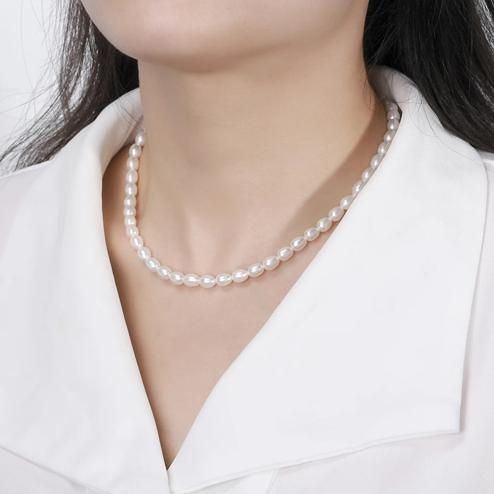 Sterling Silver 5-6mm Cultured Freshwater Pearl Necklace for Women Choker Jewelry