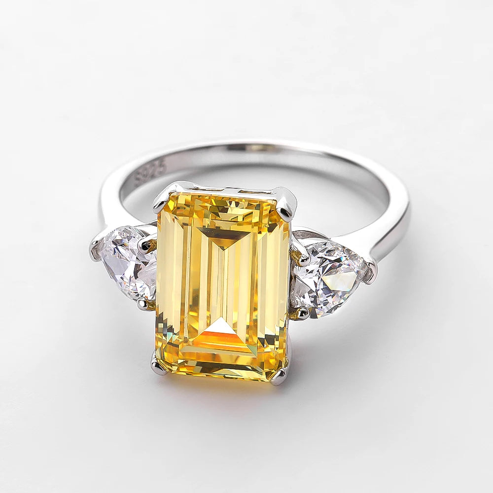 7 Carats Yellow Zircon Sterling Silver Rings