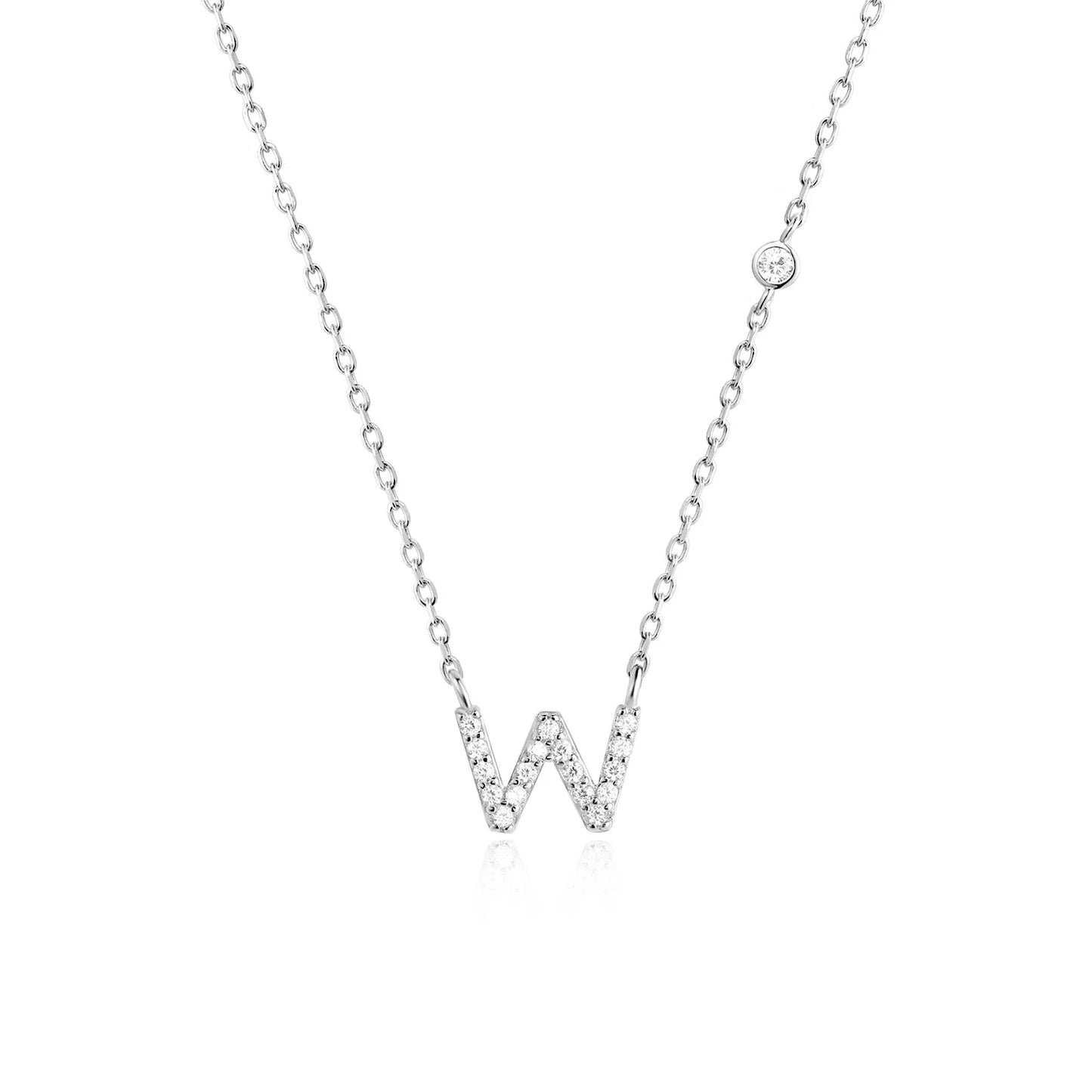 Sterling Silver Letters A- Z Zircon CZ Pendant Monogram Necklace