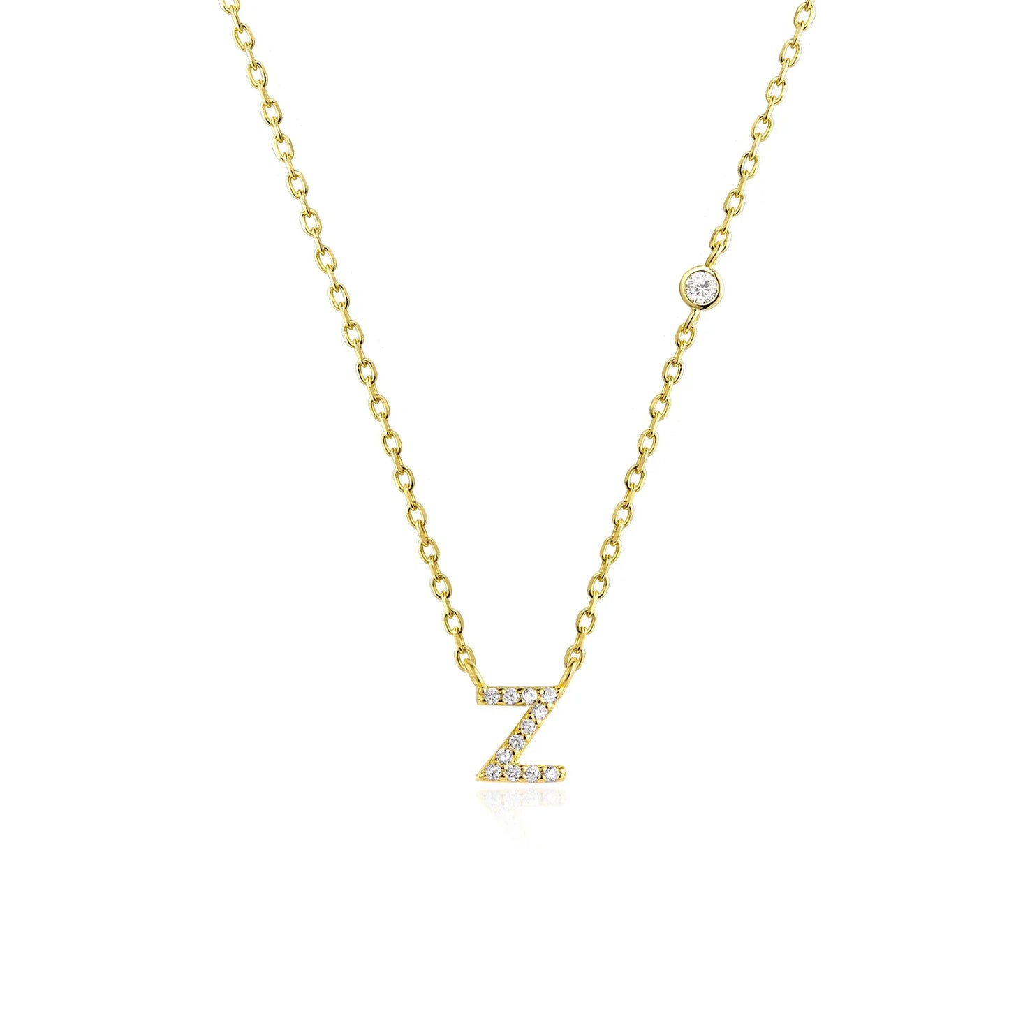 Sterling Silver Letters A- Z Zircon CZ Pendant Monogram Necklace