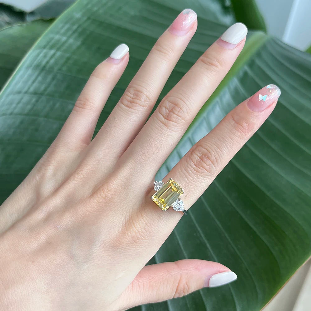 7 Carats Yellow Zircon Sterling Silver Rings