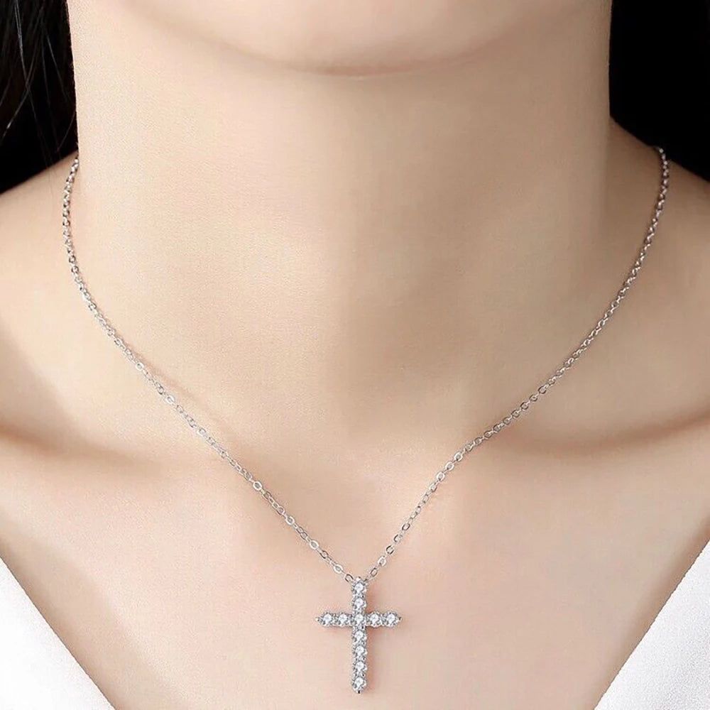 1.1-5.5ct Black Moissanite Sterling Silver Cross Pendant Necklace For Women