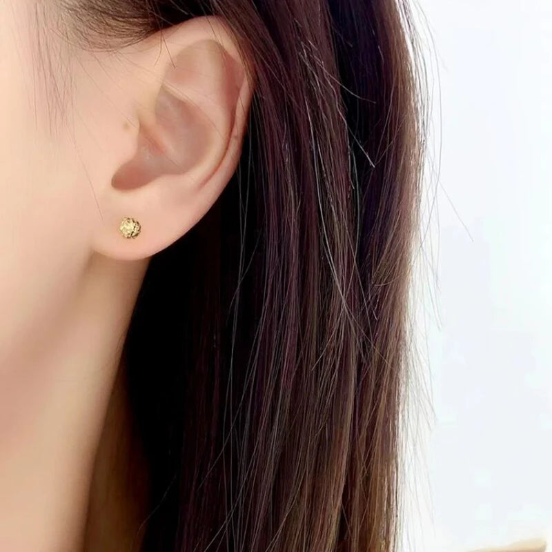 Real 18K Gold Ball Stud Earrings Pure Solid AU750 Gold Bead Earring for Women Gold Jewellery