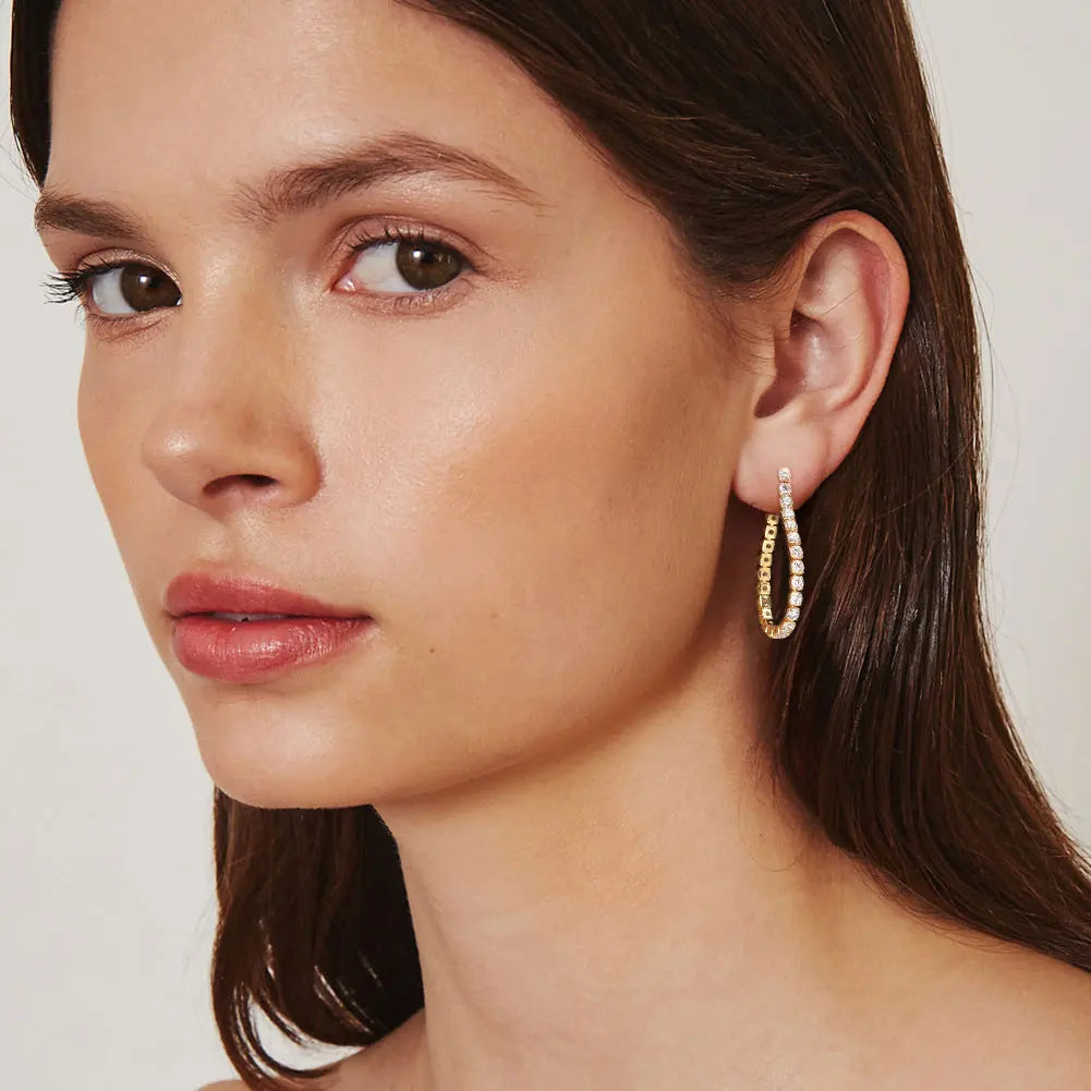 Round Cut CZ Tennis Chain hoop Earrings